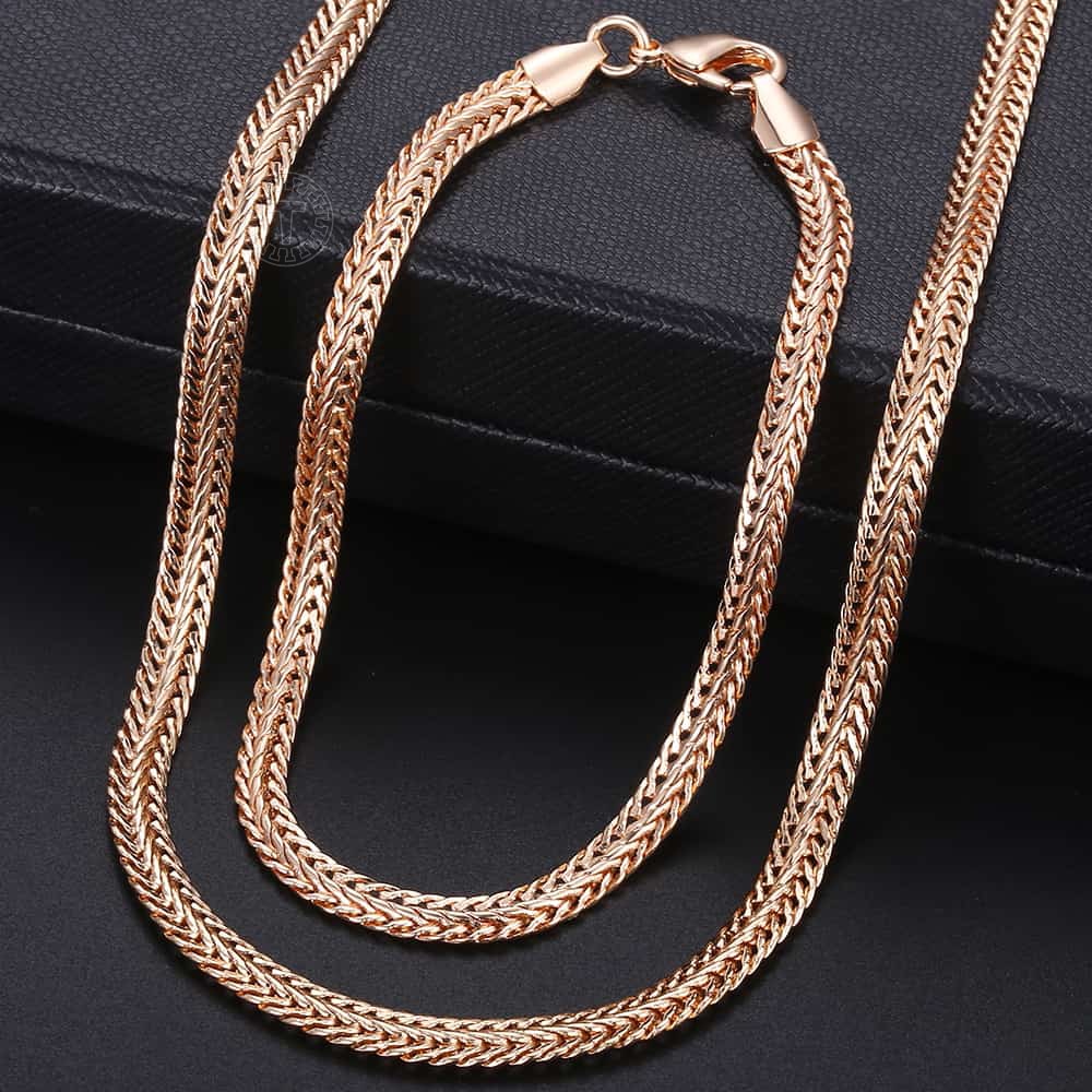 Davieslee 585 Rose Gold Jewelry Set For Women Braided Foxtail Link Chain Necklace Bracelet Set Wholesale Jewelry 2021 Gift LCSS1