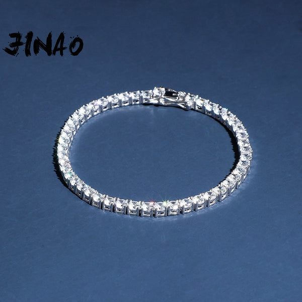 JINAO Iced Zircon 4 6mmTennis Bracelet Men's Hip hop Jewelry 925 Sterling  Gold  Lobster Clasp CZ Bracelet Link